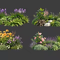 Colorful Garden Plant Combinations With Mixed Flowers Green Foliage And Stones