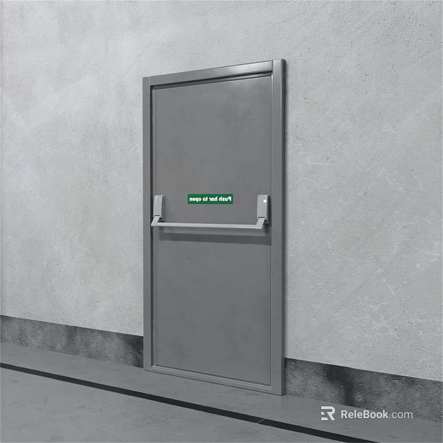 Fire Safety Equipment Fire Exit Door With Push Bar Installed On Gray Concrete Wall 3d model 