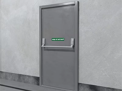 Fire Safety Equipment Fire Exit Door With Push Bar Installed On Gray Concrete Wall 3d model
