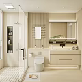 Modern Bathroom Interior With Shower Area Vanity Mirror Toilet And Light Colored Walls