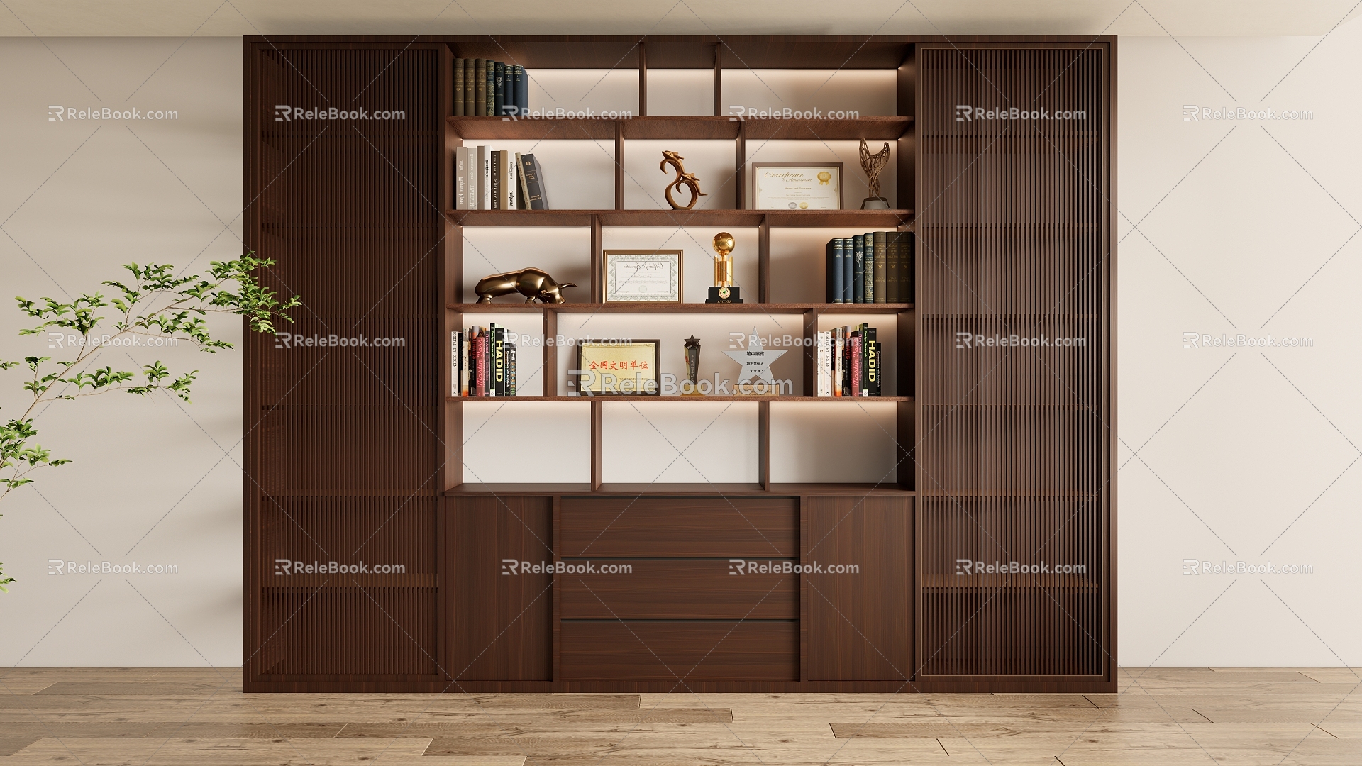 New Chinese-style Bookcase Decorative Cabinet 3d model