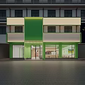 Bright Green Modern Restaurant Exterior Design With Visible Cozy Interior Dining Space On Downtown Street