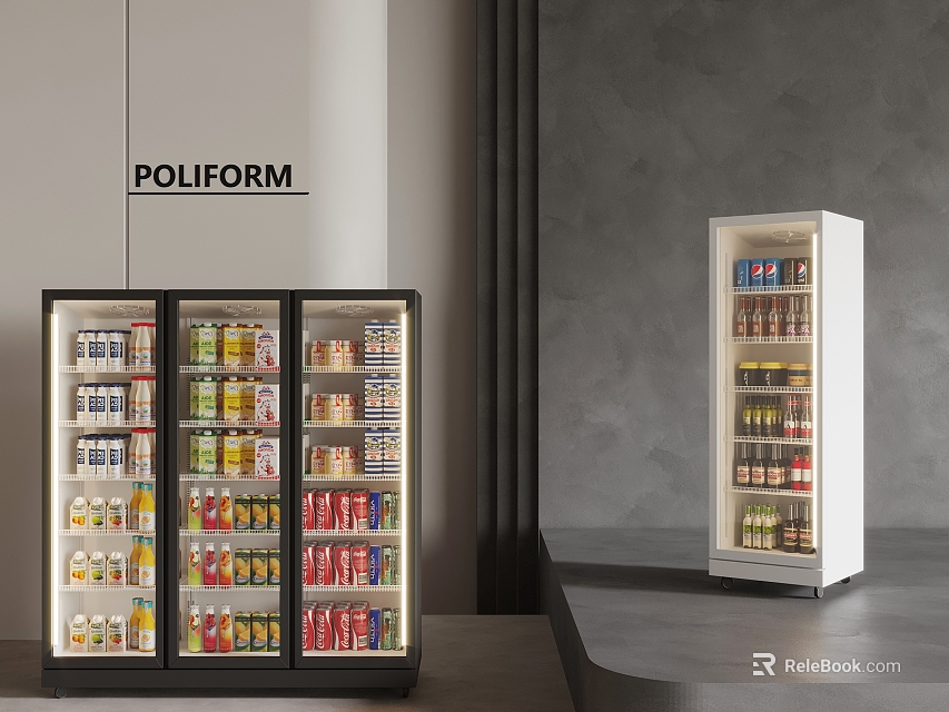 POLIFORM Refrigerators Glass Door Design With Beverages And Food Inside Double And Single Door Models 3d model 