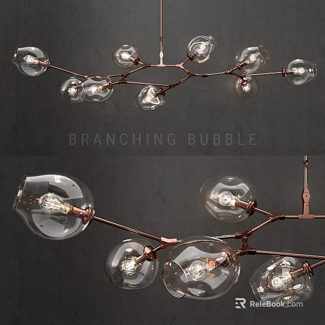Branching Bubble Chandelier with Transparent Glass Shades and Copper Frame Design for Modern Interior Lighting 3d model 