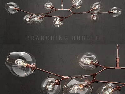 Branching Bubble Chandelier with Transparent Glass Shades and Copper Frame Design for Modern Interior Lighting 3d model