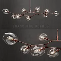 Branching Bubble Chandelier with Transparent Glass Shades and Copper Frame Design for Modern Interior Lighting