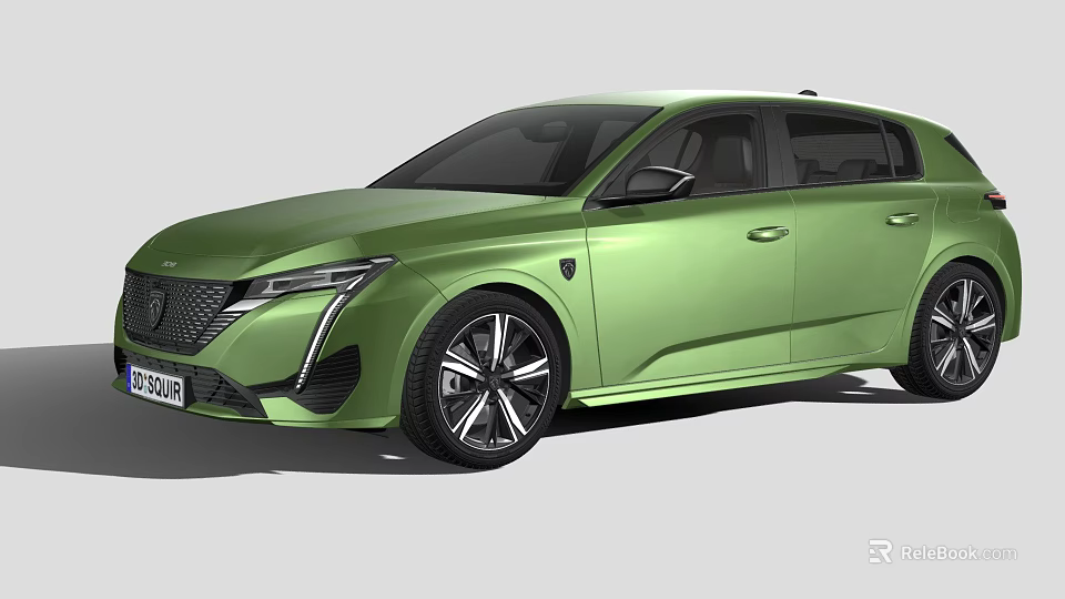 Green Modern Hatchback Car With Sleek Body And Black Wheels Design 3d model 