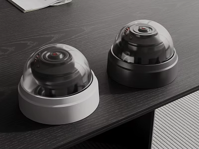 Two Dome Shaped Security Cameras Placed On Desk For Public Facilities 3d model