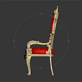 Luxurious Red Upholstered Chair With Golden Carved Frame And Ornate Details