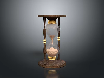 Vintage Hourglass With Wooden Frame Glass Body Sand And Round Base 3d model