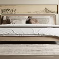 Modern Bedroom Interior With Wooden Headboard Rug Nightstand And Pendant Light