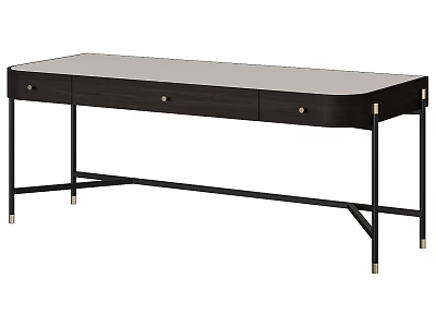 Modern Functional Desk With Wooden Top Black Metal Legs And Drawers For Home Office 3d model