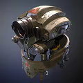 Smart Machine Featuring Green Exterior Red Star Emblem Multiple Lenses And Detailed Mechanical Structure