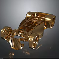 Golden Vintage Race Car Model With Frame Structure And Reflective Dark Background