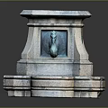Stone Fountain With Square Structure Animal Head Spout And Textured Base Pools