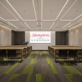 Hampton Conference Room With Modern Decor Neatly Arranged Tables And Green Gray Carpet