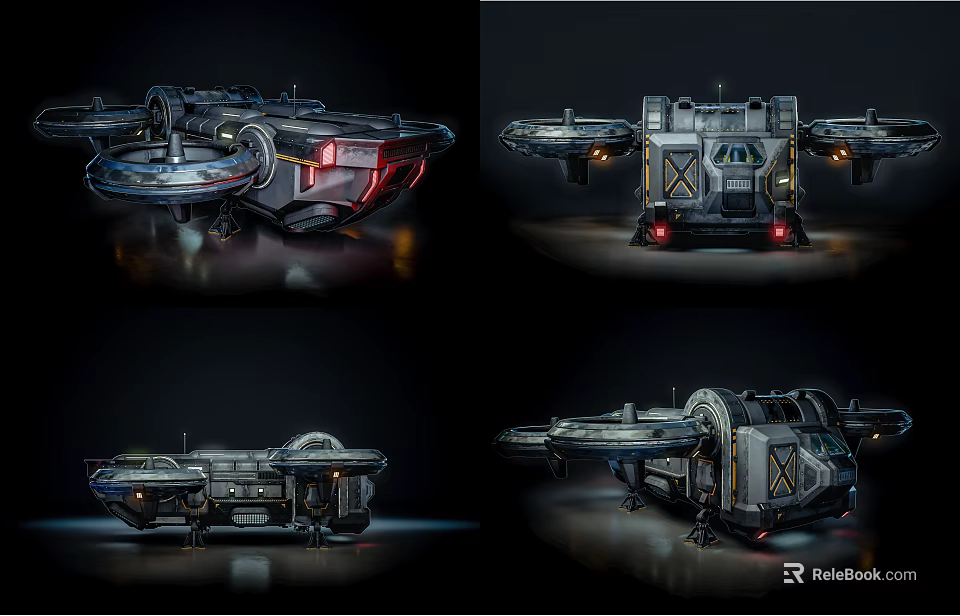 Multi Angle Views Of Futuristic Sci Fi Flying Vehicle With Detailed Design 3d model 