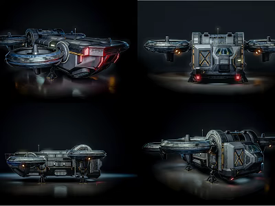 Multi Angle Views Of Futuristic Sci Fi Flying Vehicle With Detailed Design 3d model