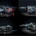 Multi Angle Views Of Futuristic Sci Fi Flying Vehicle With Detailed Design