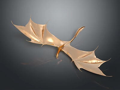Golden Winged Dragon Sculpture With Detailed Design And Metallic Shiny Finish 3d model