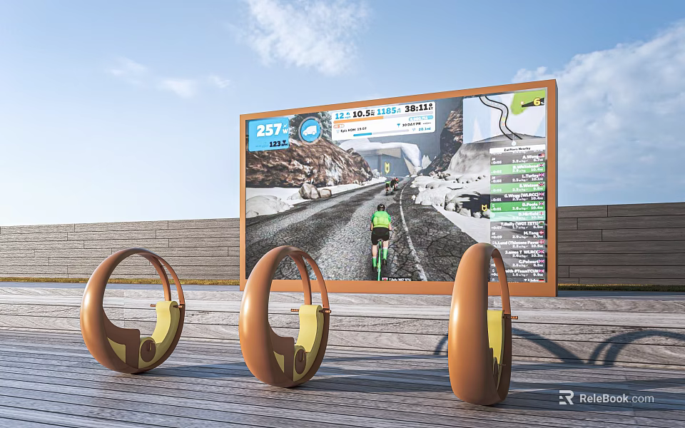 Public Facilities With Digital Display Screen Showing Biking Route Information And Outdoor Seats 3d model 