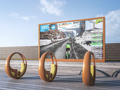Public Facilities With Digital Display Screen Showing Biking Route Information And Outdoor Seats 3d model