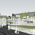 Modern Commercial Street Exterior Design With Greenery Outdoor Seating and Pedestrian Walkways