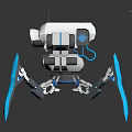 Mechanical Robot With Spider Like Design Featuring Cameras And Blue Mechanical Legs 3d model
