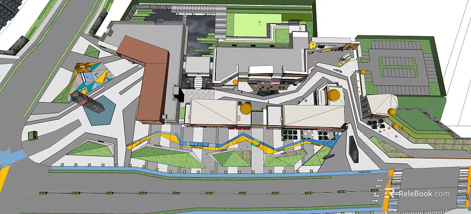 Commercial Landscape Urban Design With Modern Buildings Green Spaces And Pedestrian Walkways 3d model 