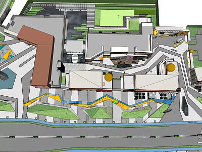 Commercial Landscape Urban Design With Modern Buildings Green Spaces And Pedestrian Walkways 3d model