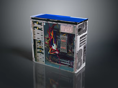 Open PC Case With Visible Internal Components Motherboard And Colorful Cables 3d model