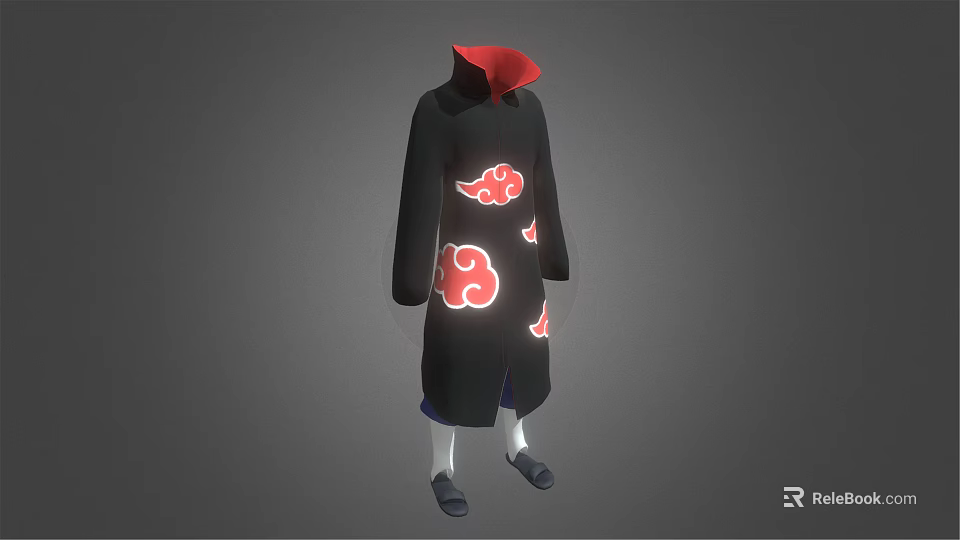 Black Long Robe With Red Collar And Red Cloud Pattern Design Details 3d model 