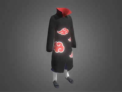 Black Long Robe With Red Collar And Red Cloud Pattern Design Details 3d model