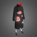 Black Long Robe With Red Collar And Red Cloud Pattern Design Details 3d model