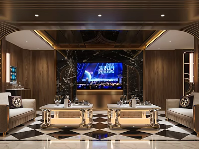 Luxury KTV Interior Design With Sofa Seats Coffee Tables And Large Screen 3d model
