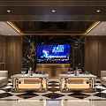 Luxury KTV Interior Design With Sofa Seats Coffee Tables And Large Screen