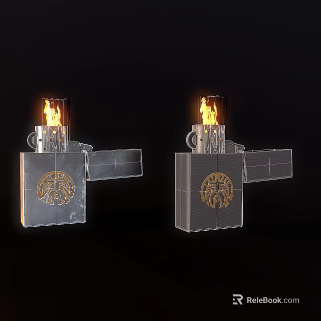 Two Metal Lighters With Burning Flame And Decorative Pattern For Daily Use 3d model 