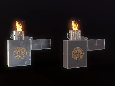 Two Metal Lighters With Burning Flame And Decorative Pattern For Daily Use 3d model