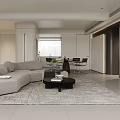 Modern Living Dining Room Interior With Gray Sofa Black Coffee Table Rug And TV