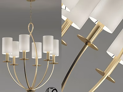 Modern Gold Metal Chandelier With Multiple White Lampshades And Elegant Hanging Design 3d model