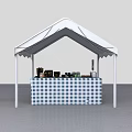 White Outdoor Tent Stall Featuring Blue Checkered Counter And Display Items 3d model