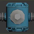 Blue Industrial Mechanical Device With Silver Metal Top And Pipeline Connection