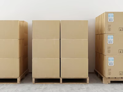 Multiple Stacked Cardboard Boxes On Wooden Pallets For Storage In Warehouse Space 3d model