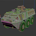 Green Military Armored Vehicle With Six Wheels Turret And Machine Gun
