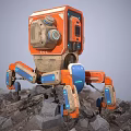 Orange And White Mechanical Robot With Multiple Legs And Sensor Features 3d model