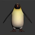 Penguin With Yellow Neck Orange Beak And Black White Body Standing On Dark Surface
