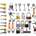 Modern vintage lock key lock chain combination lock key drawer lock hardware 3d model