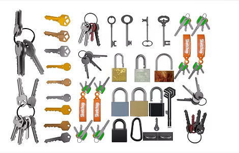 Modern vintage lock key lock chain combination lock key drawer lock hardware 3d model