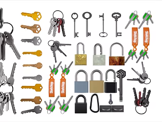 Modern vintage lock key lock chain combination lock key drawer lock hardware 3d model