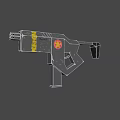 Black 3D Model Gun With Yellow Stripes And Red Emblem Design 3d model